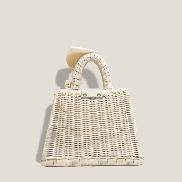 NEW MME. MINK Monaco Organic Woven Wicker Tote Bag, Ivory / Cream Colour - Picture 2 of 4